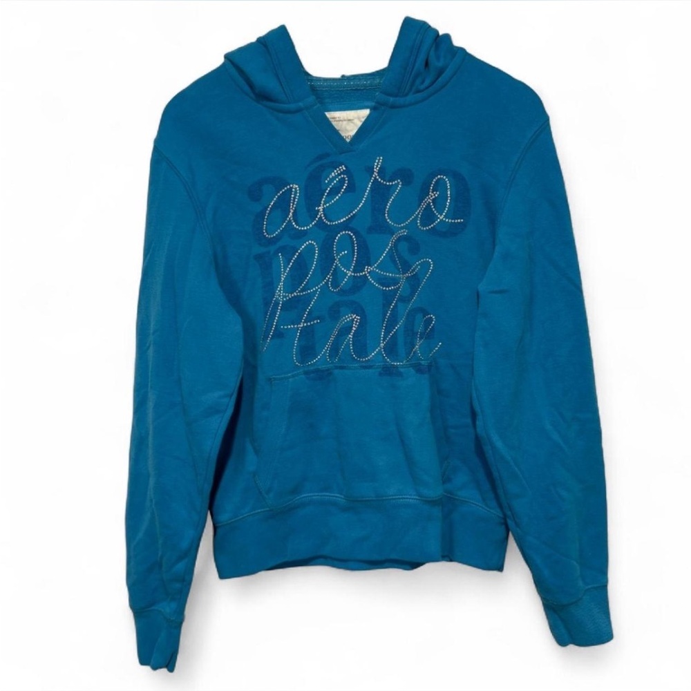 Vintage Y2K Aeropostale Rhinestone Hoodie Blue 2000s Mall Goth Coquette Tomboy - Picture 2 of 8